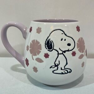PEANUTS Snoopy Flowers Belly Mug Cup Lavender Ceramic 20 oz